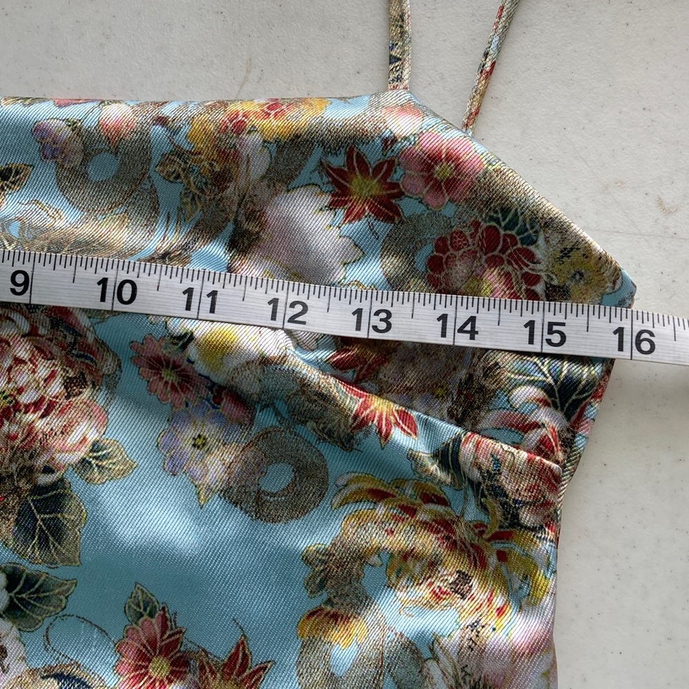 Urban Outfitters Light Blue Satin Slip Dress with Floral Accents - Picture 7 of 9